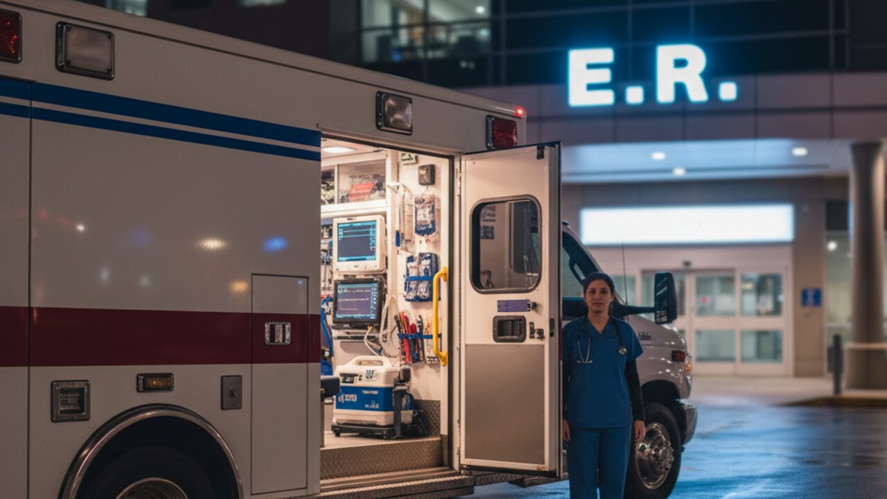 Ambulanza medicalizzata tipo A con medico a bordo pronta all'intervento