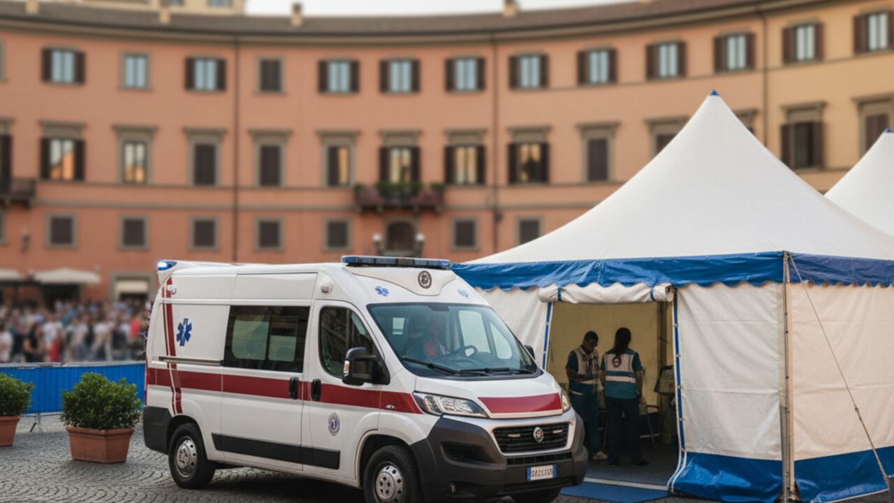 Postazione ambulanza durante una manifestazione pubblica in Italia