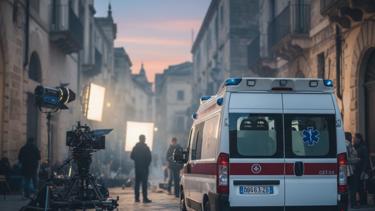 Ambulanza presente come presidio sanitario su un set cinematografico italiano