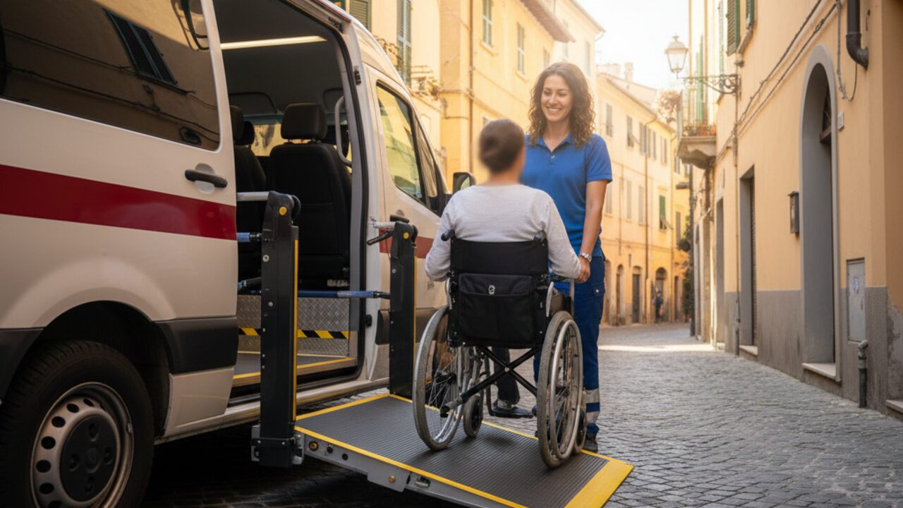 Furgone sanitario attrezzato con pedana elettrica per trasporto carrozzina